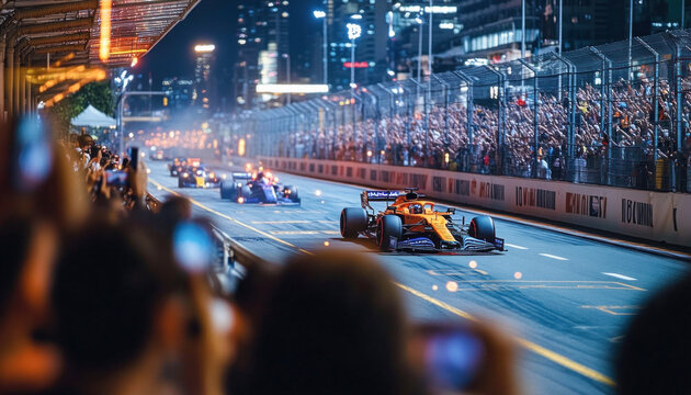 Marina Bay Street Circuit at night with floodlights