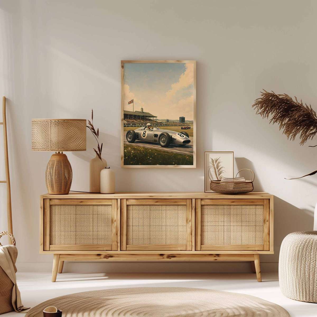Gallery-style Formula 1 artwork with decorative details for modern living space decor