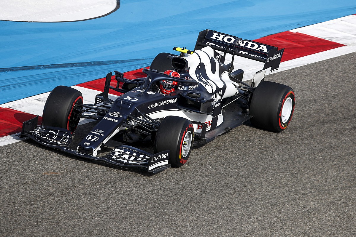 Close-up of the AlphaTauri F1 car underfloor and diffuser showing stepped edges, strakes and exit geometry