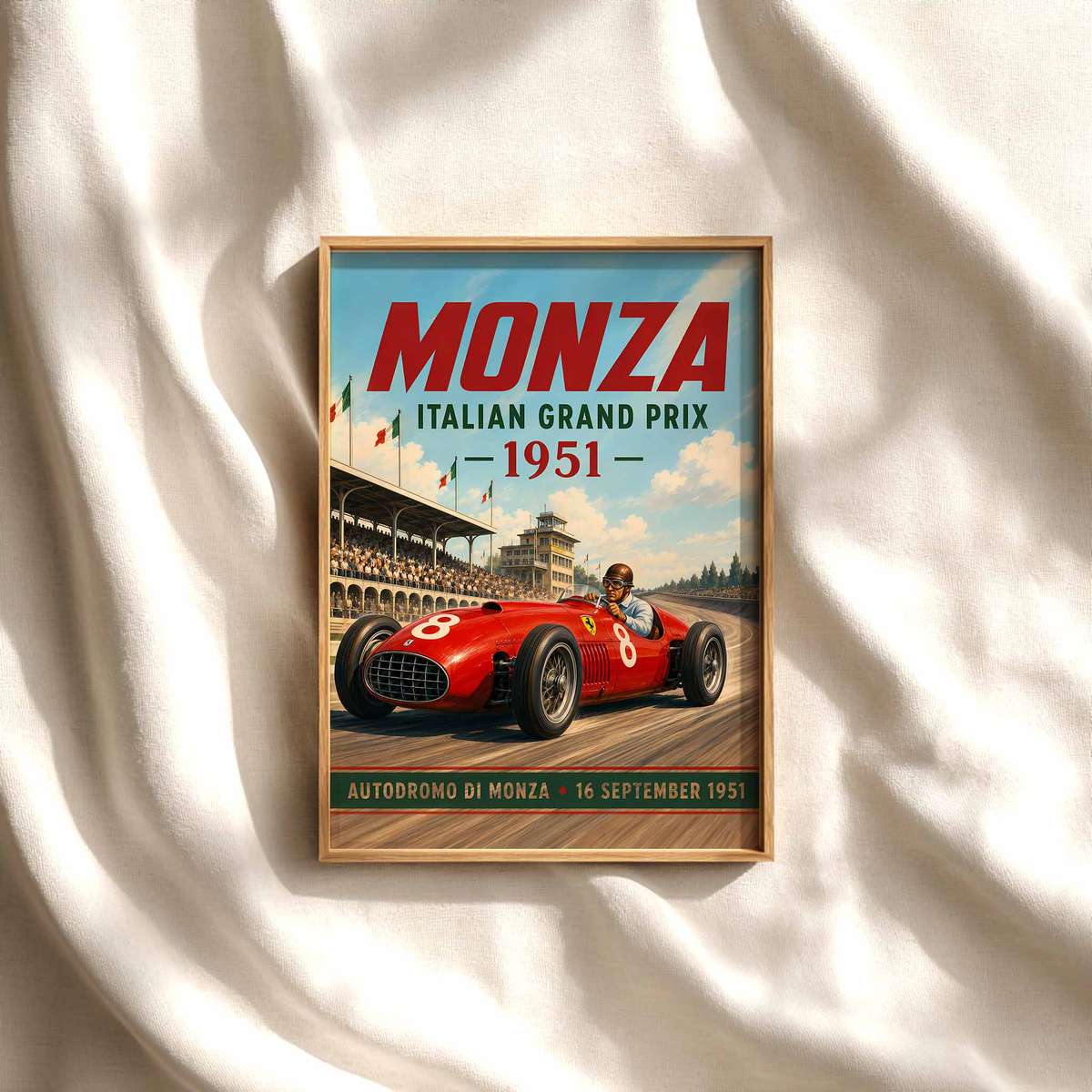 Gallery-style Autodromo Nazionale Monza Circuit artwork with vintage details for gaming room decor