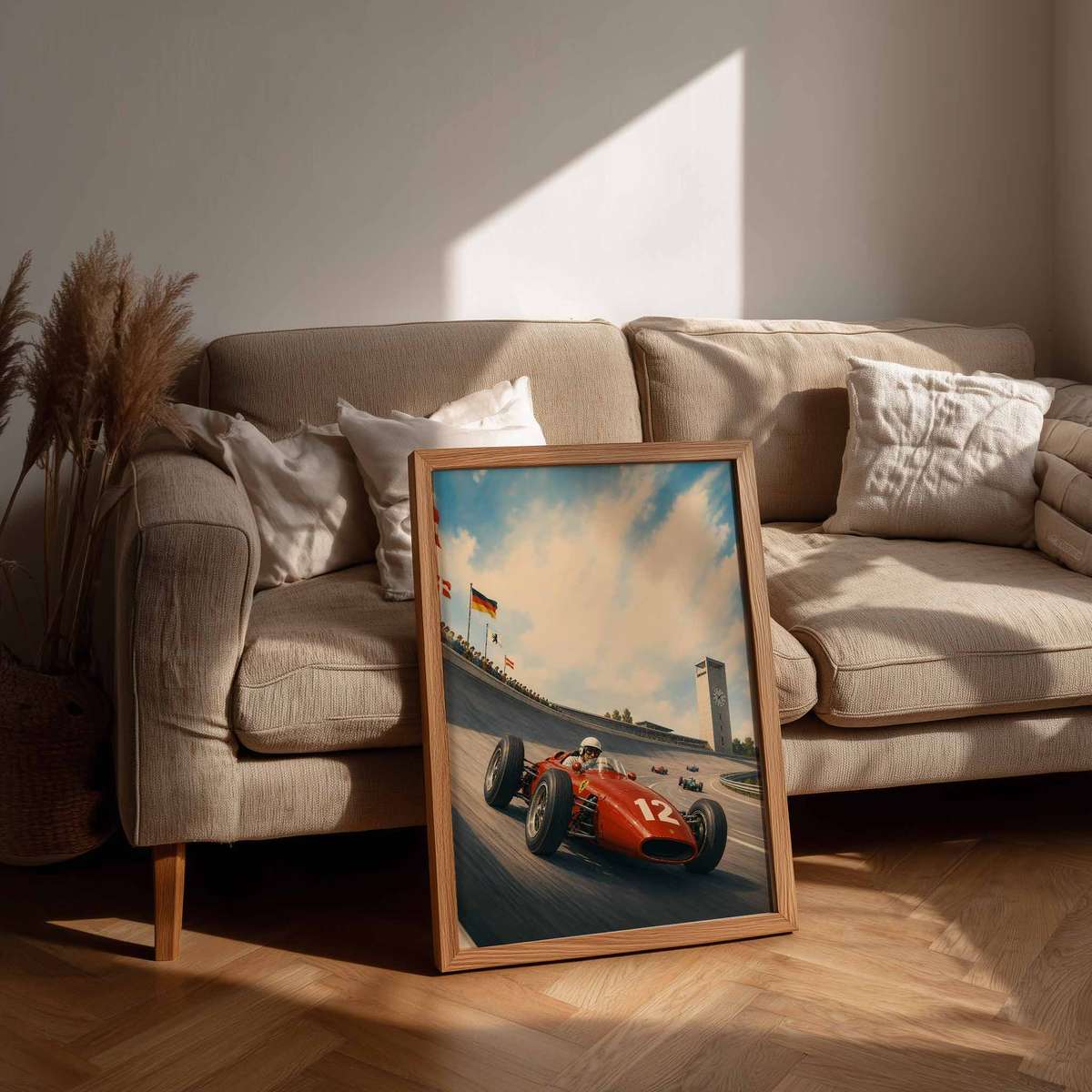 German F1 composition styled as wall art and featuring motorsport engineering and intense visual movement