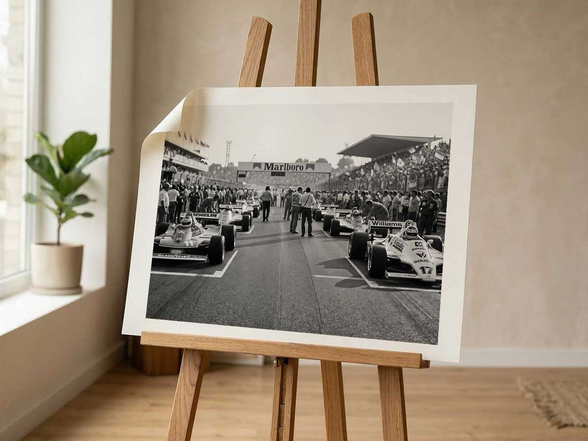 Row of driver helmets and brief portrait glimpses, conveying personality, heritage, and the human side of motorsport