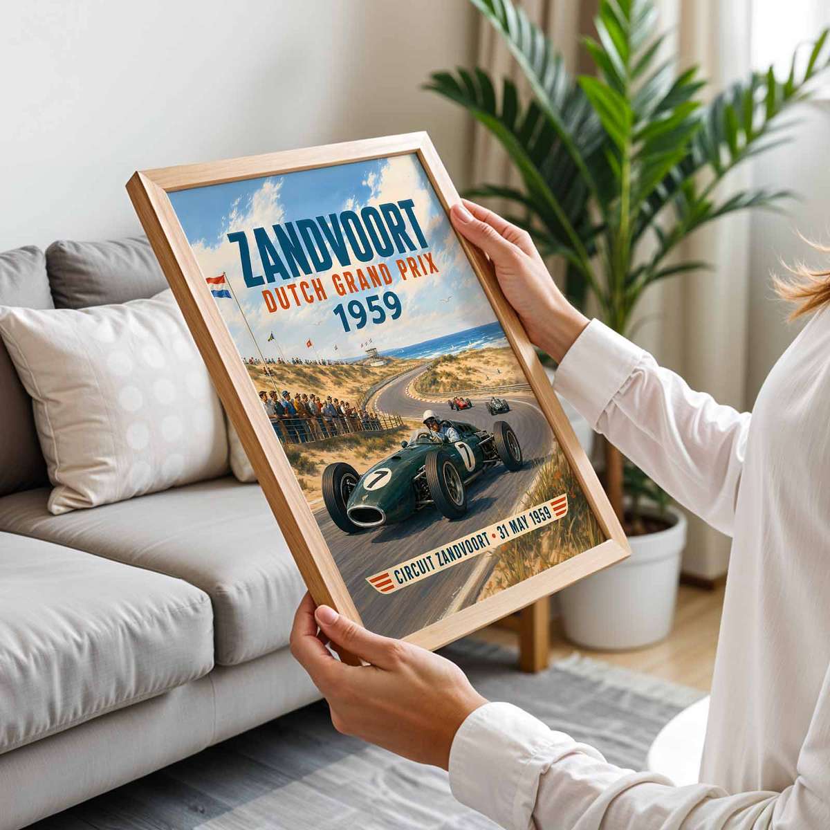 Dutch GP shown in a vintage composition showcasing motorsport engineering and intense visual movement inspired by zandvoort 1959 formula one