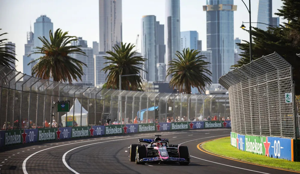Close-up of kerbs and pavement at a tight Albert Park corner illustrating surface changes and track limits