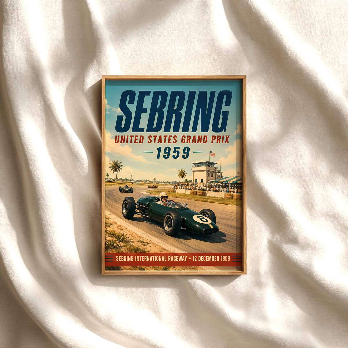 USA Grand Prix – Sebring 1959 Poster Formula 1, F1 Art, Vintage Racing Print Formula 1 poster displayed as motorsport wall art