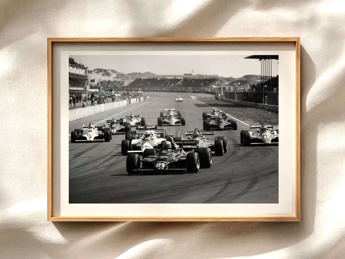 Compressed Pack Between Rails – F1 Retro Poster Formula 1 poster displayed as motorsport wall art