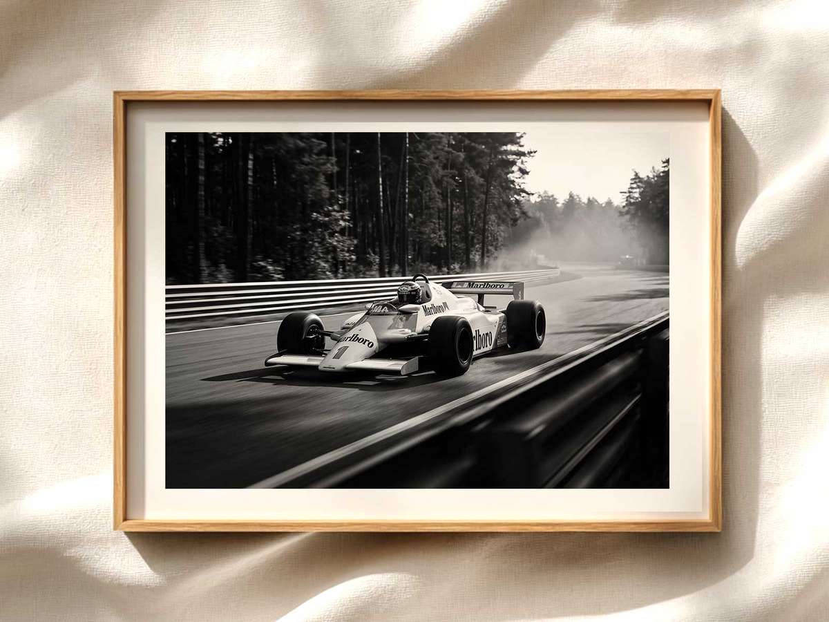 São Paulo Grand Prix McLaren 80s Front Three-Quarter Formula 1 poster displayed as motorsport wall art