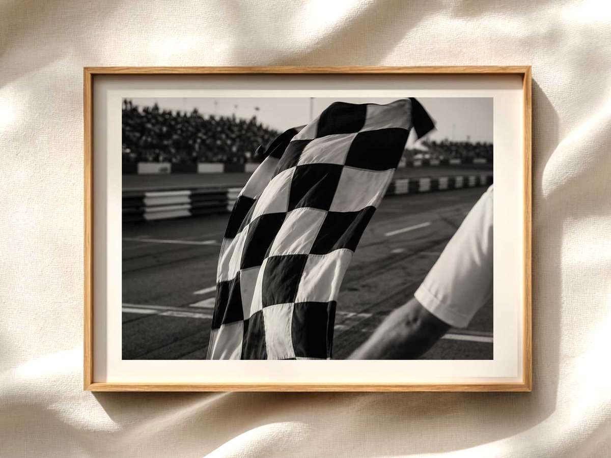 Miami Boardwalk at Sunset — 1980s F1 Vintage Poster Formula 1 poster displayed as motorsport wall art