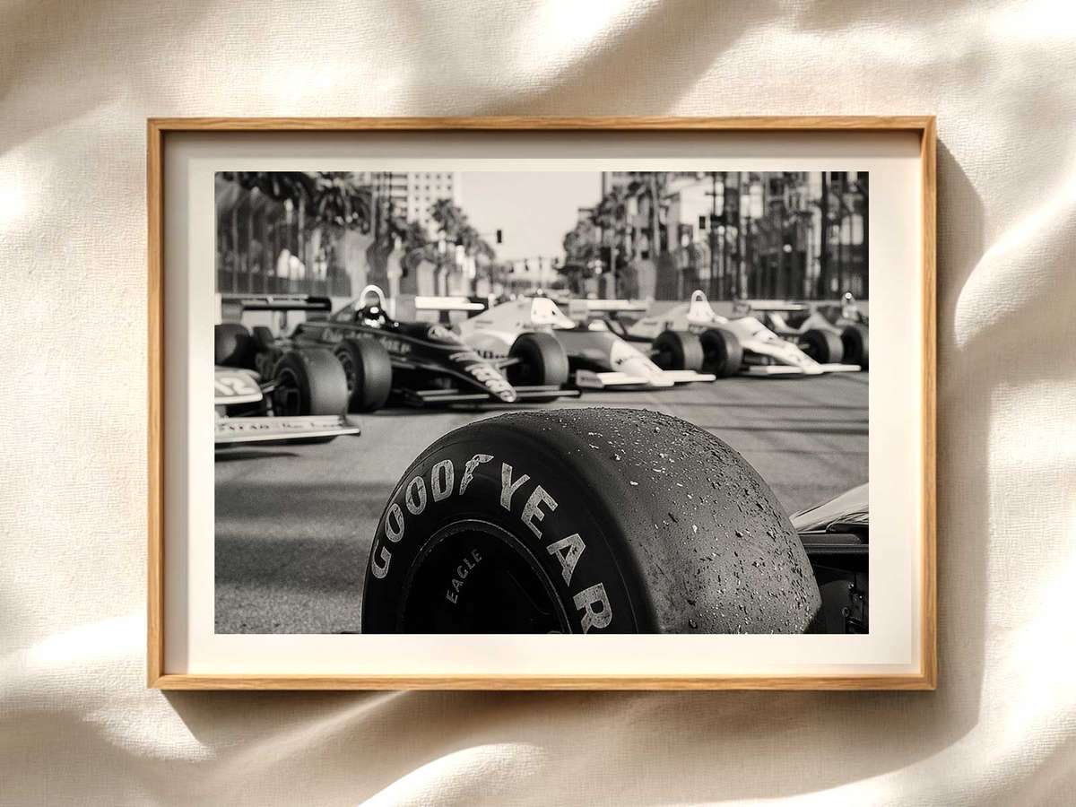 Miami Sunset Speedway — 1980s F1 Poster Formula 1 poster displayed as motorsport wall art