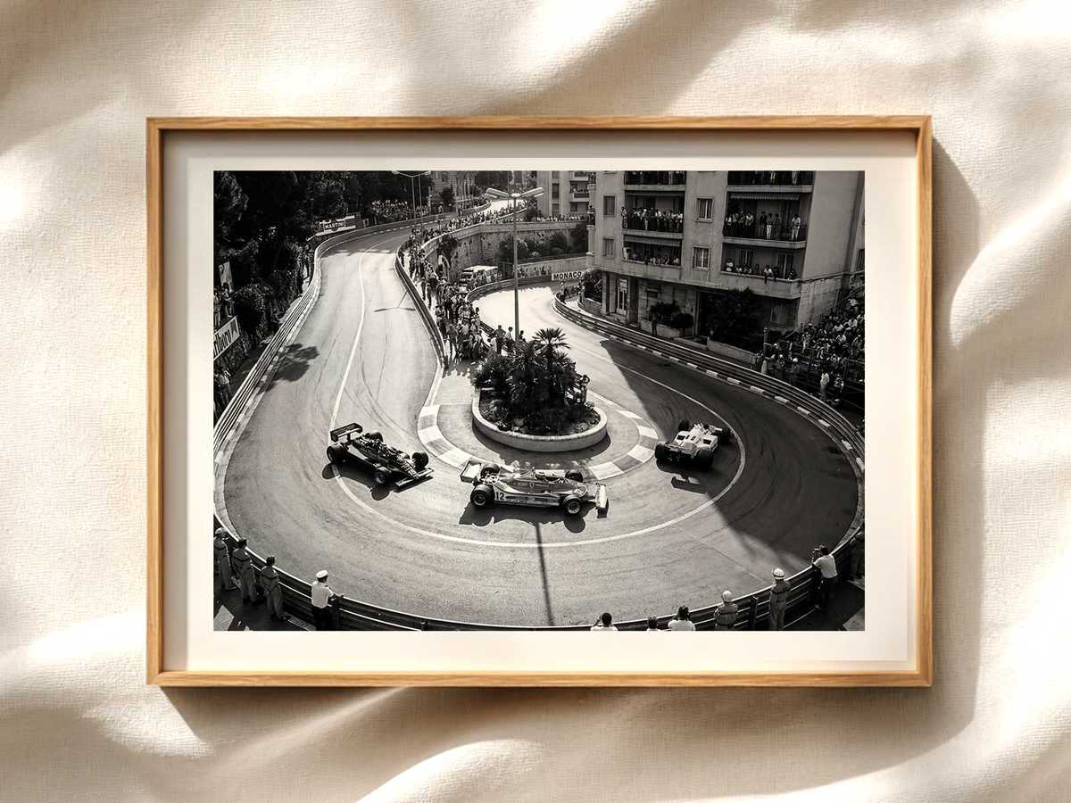 Montjuïc Grandstand in 1980s Vintage Poster Style Formula 1 poster displayed as motorsport wall art