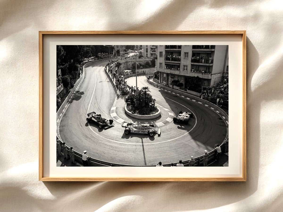 Montjuïc Grandstand in 1980s Vintage Poster Style Formula 1 poster displayed as motorsport wall art