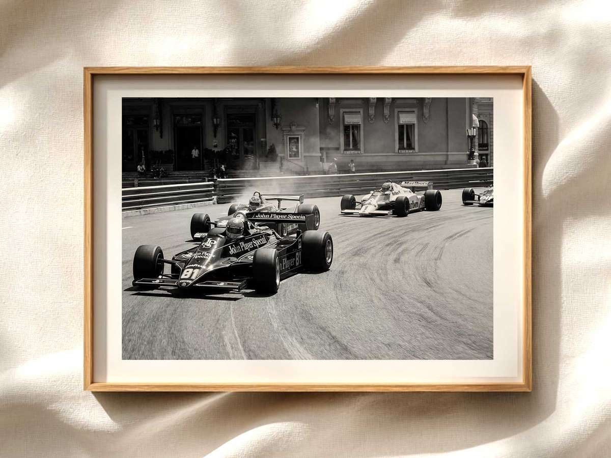 Monaco Street Circuit Poster — 1980s Vintage Aesthetic Formula 1 poster displayed as motorsport wall art