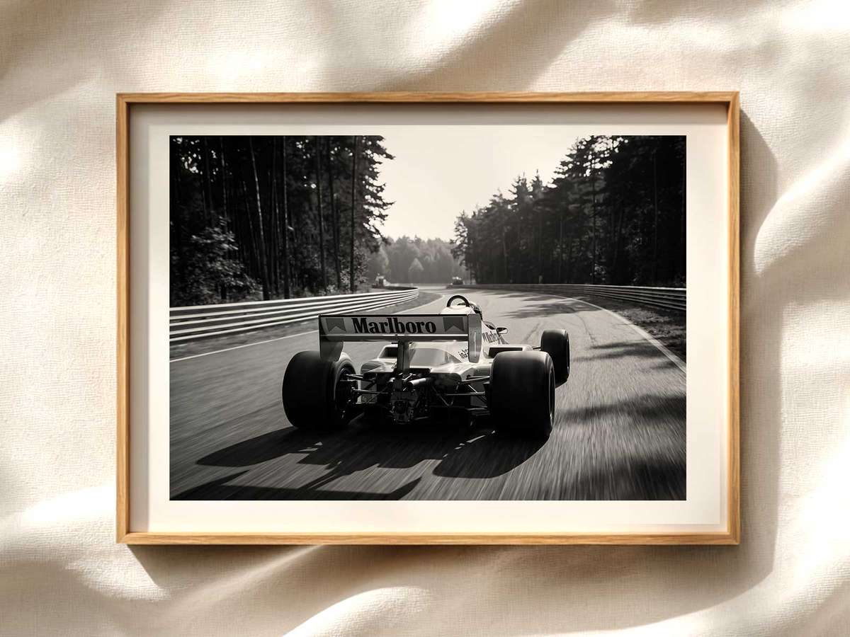 Montreal McLaren 80s on the Straight — Premium Poster Formula 1 poster displayed as motorsport wall art