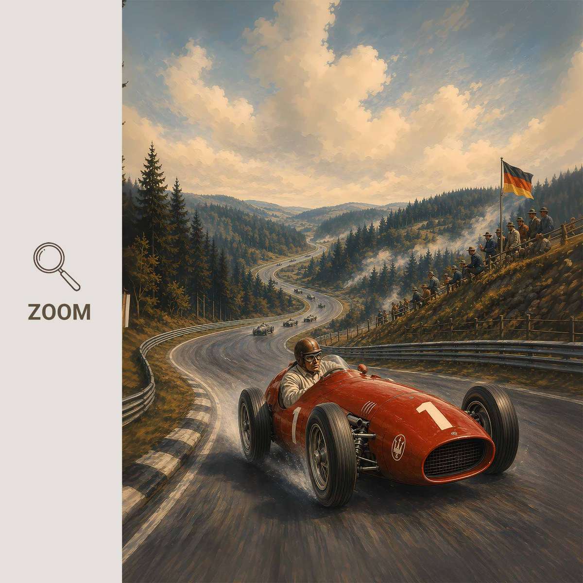 Artistic view of F1 Monaco Grand Prix Fans showing high-speed motion and track atmosphere inspired by nürburgring 1950s racing for gallery wall decor