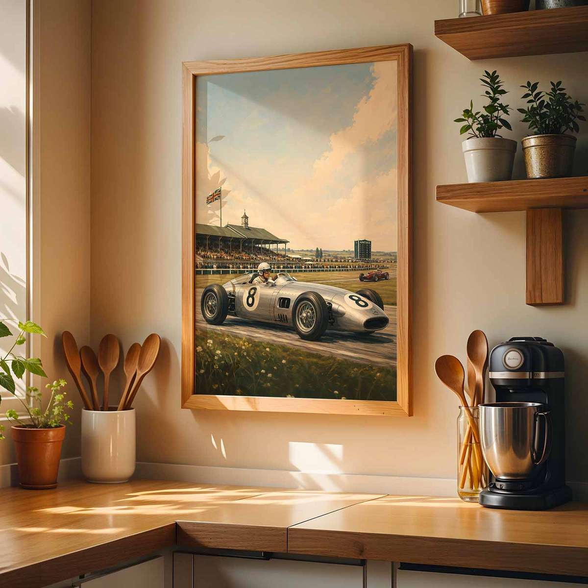Formula 1 wall art showcasing mechanical detail and competitive motion and a competitive visual character
