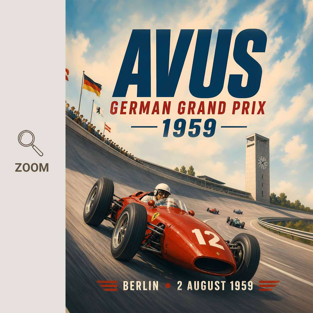 Retro Formula 1 wall art featuring racing lines with dramatic circuit energy inspired by avus 1959 german grand prix