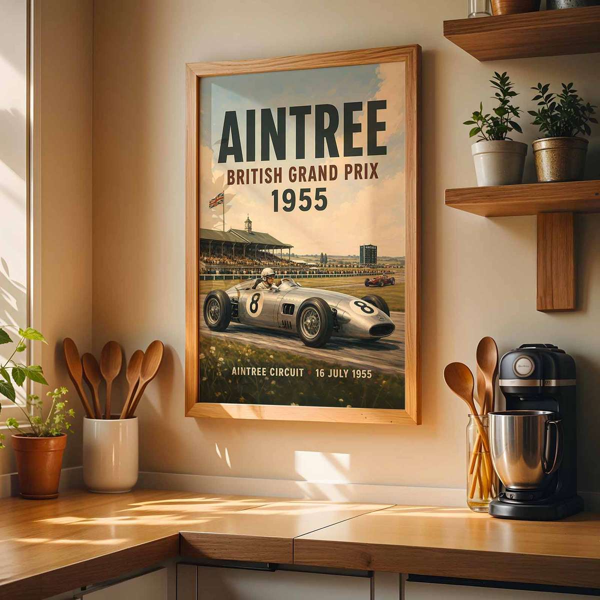 Vintage poster of Formula 1 Grand Prix Silverstone Fans created for modern living space decor