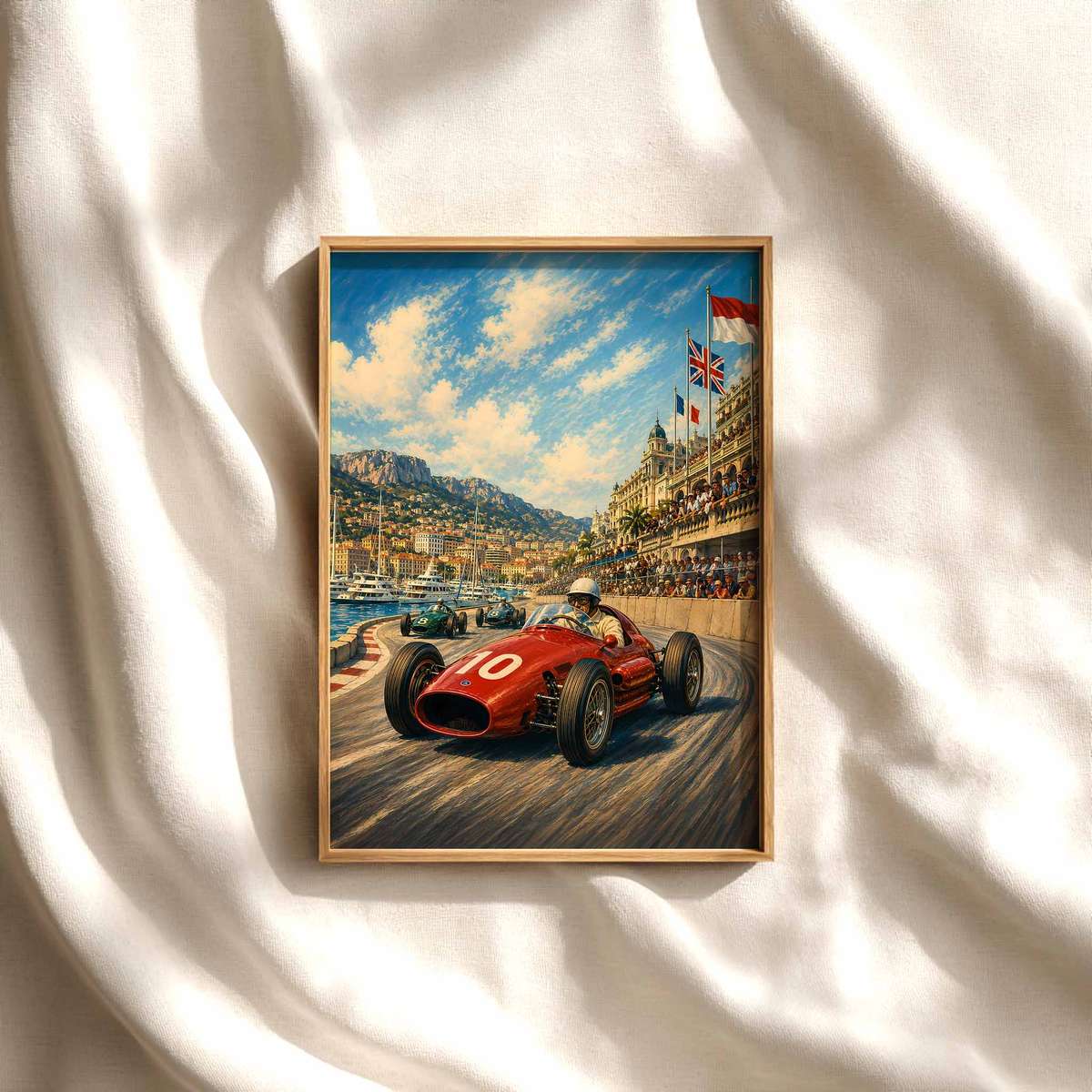 Formula 1 shown in a vintage composition showcasing race action framed by a bold circuit atmosphere