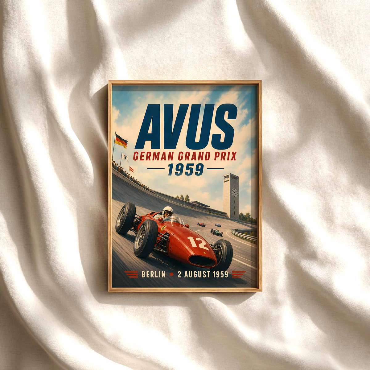 Formula 1 wall art combining mechanical detail and competitive motion in a bold composition