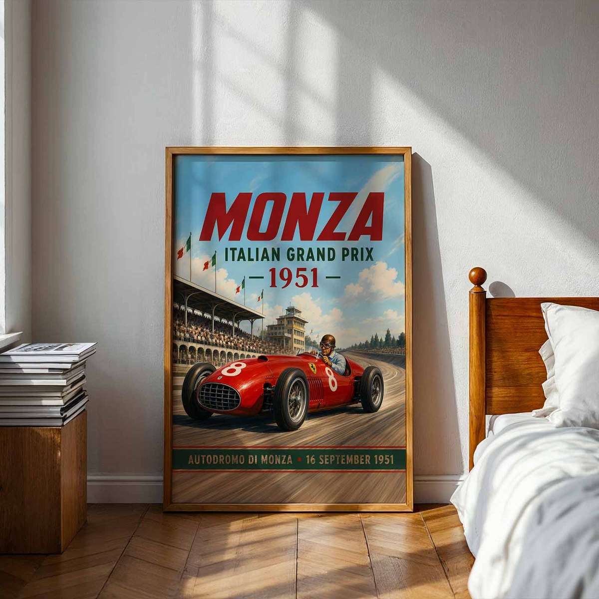 Historic wall art centered on Autodromo Nazionale Monza Circuit with a bold atmosphere