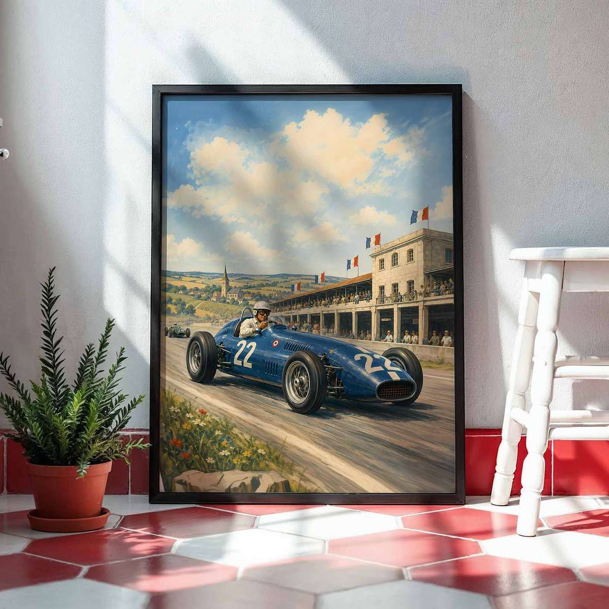 Grand Prix in Monaco Fans shown in a vintage composition showcasing mechanical detail and competitive motion