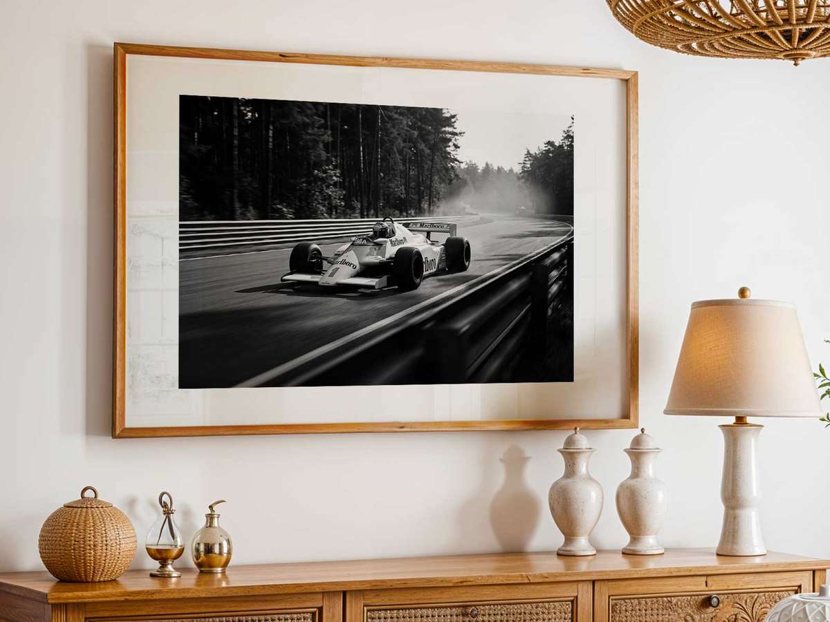 How the McLaren F1 Image Gains Depth Through 1980s Vintage Aesthetics shown in a vintage composition showcasing thoughtful styling with clear decorative presence inspired by poster