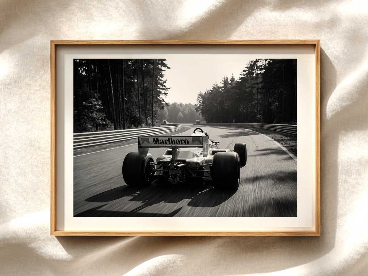 McLaren MP4 Silhouette — Bold Red & White Wall Art Formula 1 poster displayed as motorsport wall art