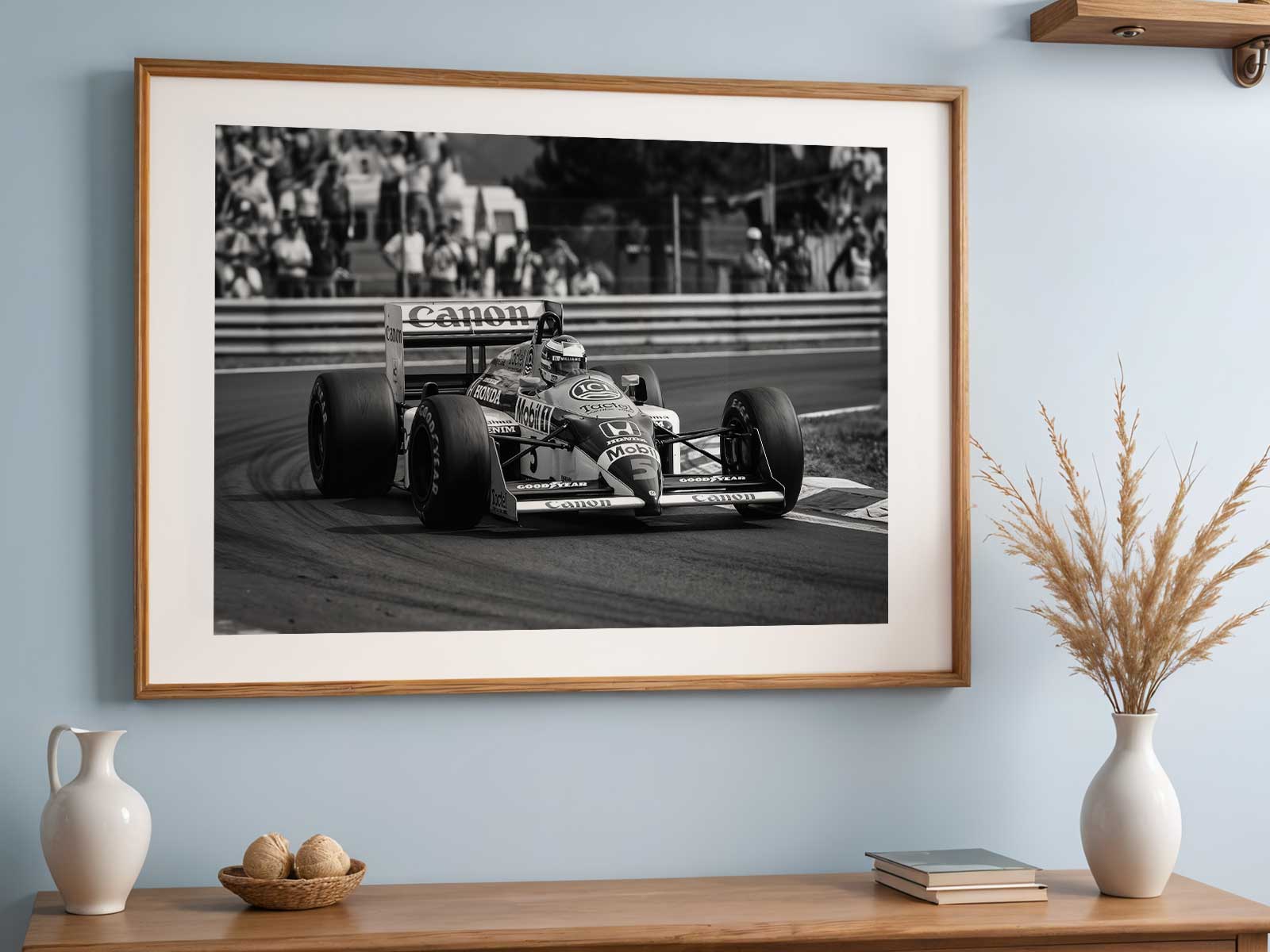 Abstract, layered poster of Lando Norris combining geometric motifs and soft focus to suggest heroism and movement