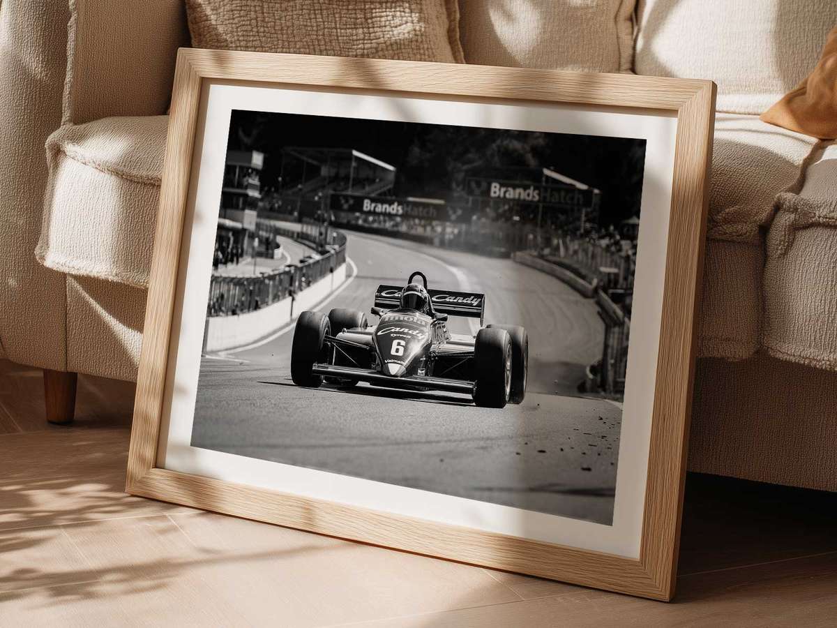 Stacked typographic layout referencing 1980s F1 posters with modern spacing and subtle wear marks for authenticity