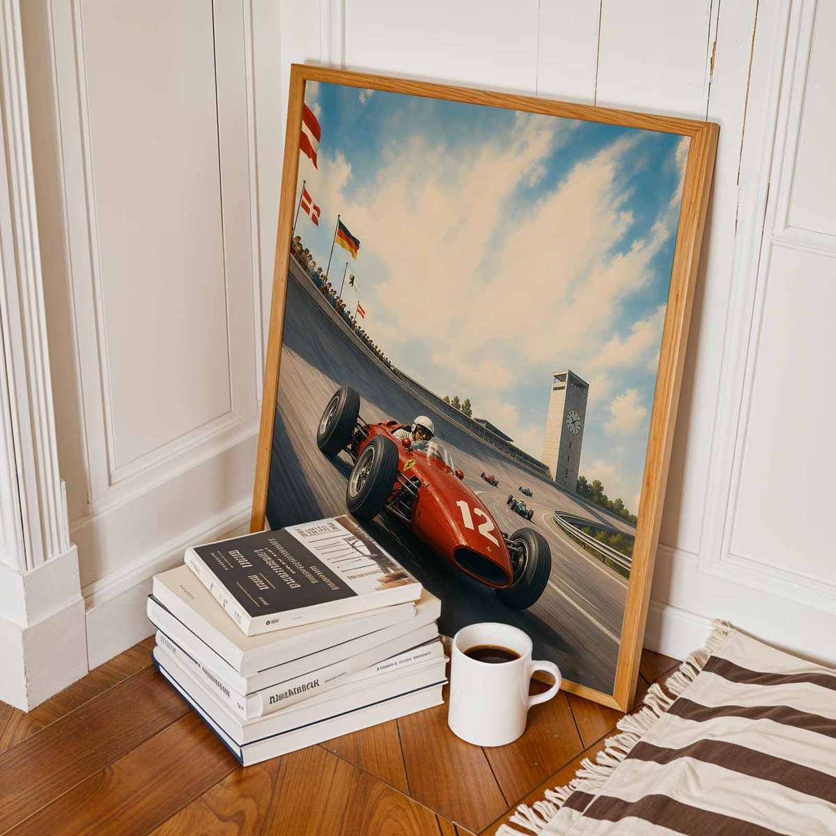 Artistic view of Nurburgring Circuit F1 showing speed-focused composition with trackside detail inspired by 12 vintage racing for modern living space decor