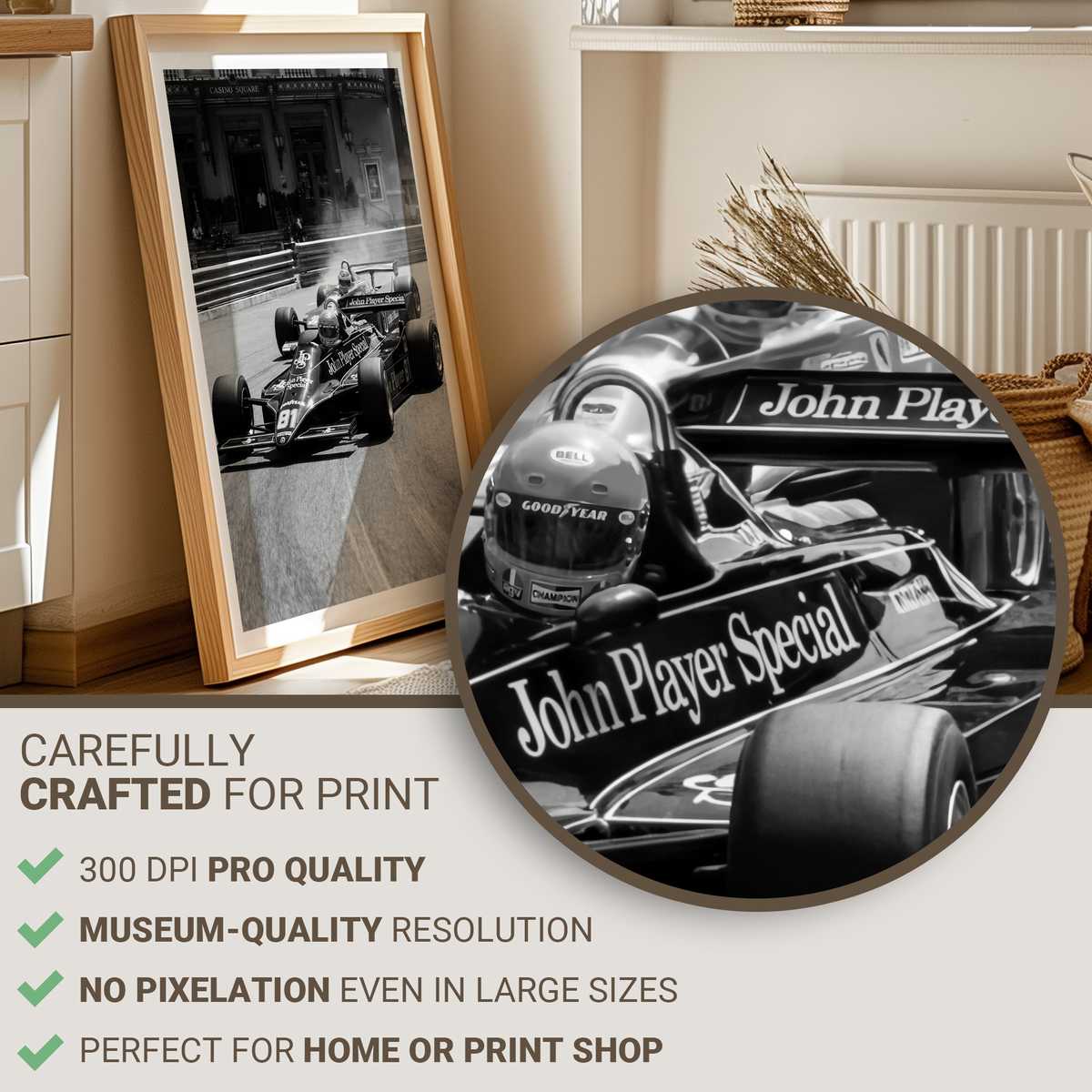 Vintage-style poster of Monaco street circuit with 1980s graphic treatment, muted colors and film grain evoking historical…