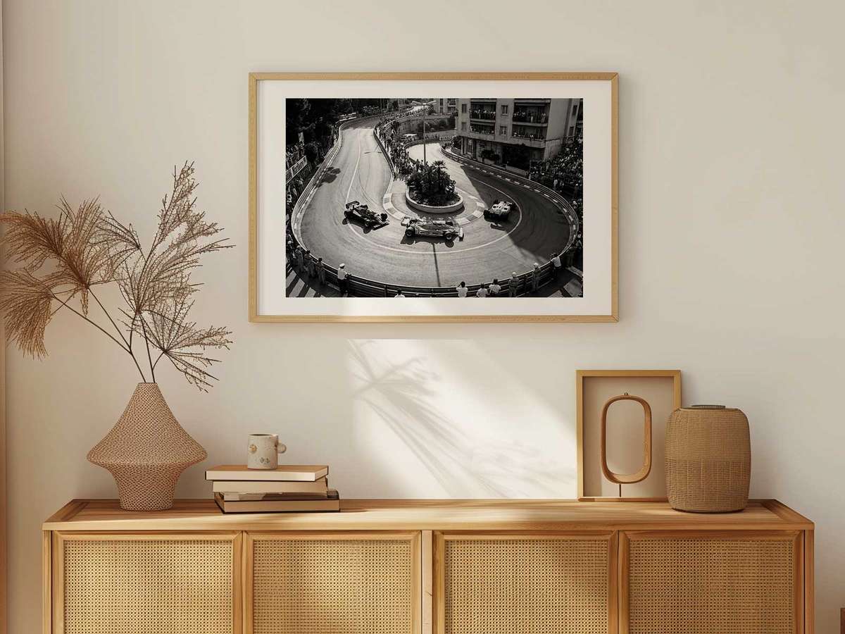 Collage-style vintage poster of a podium scene with torn edges and nostalgic color grading referencing Spanish Grand Prix…