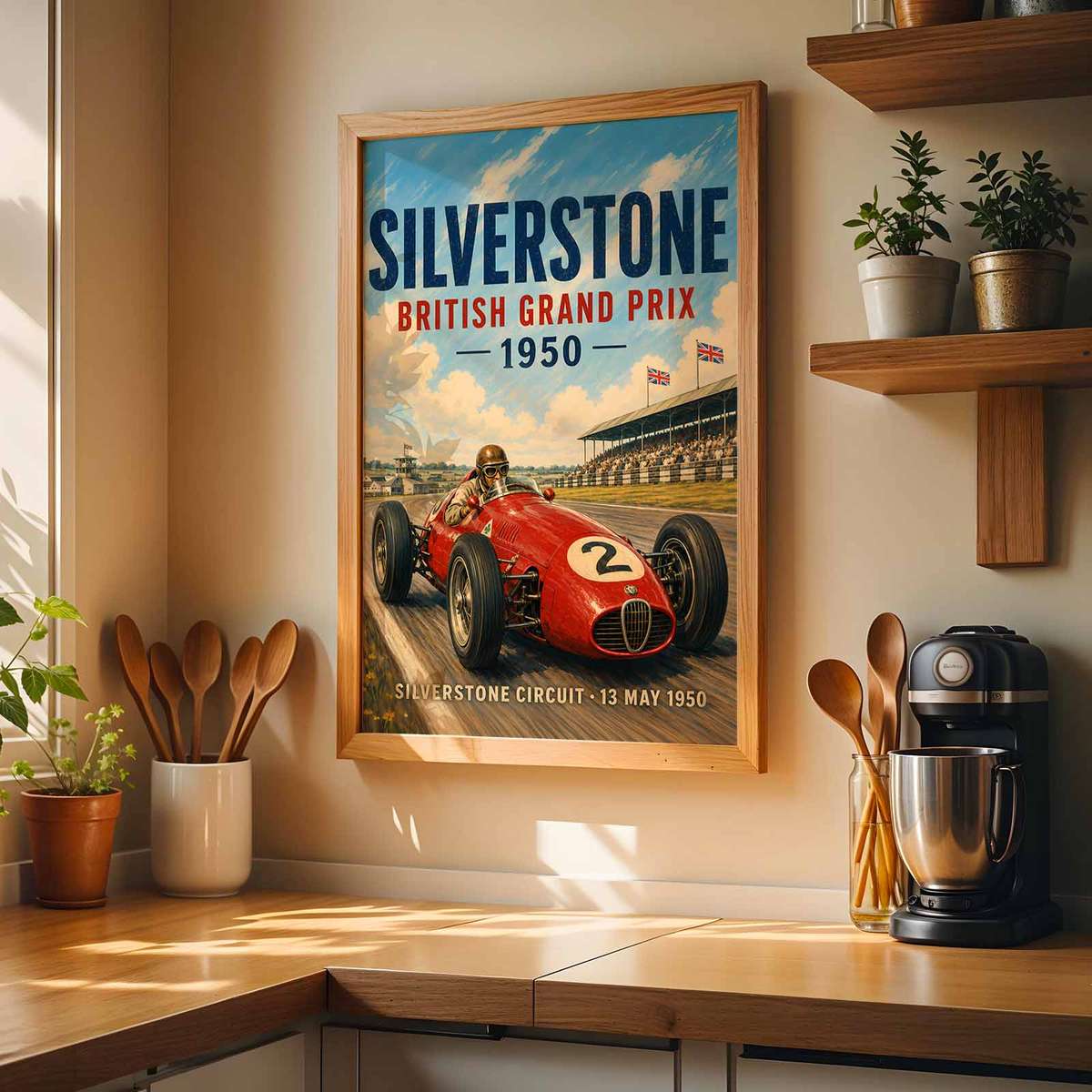 F1 shown in a vintage composition showcasing speed-focused composition with trackside detail