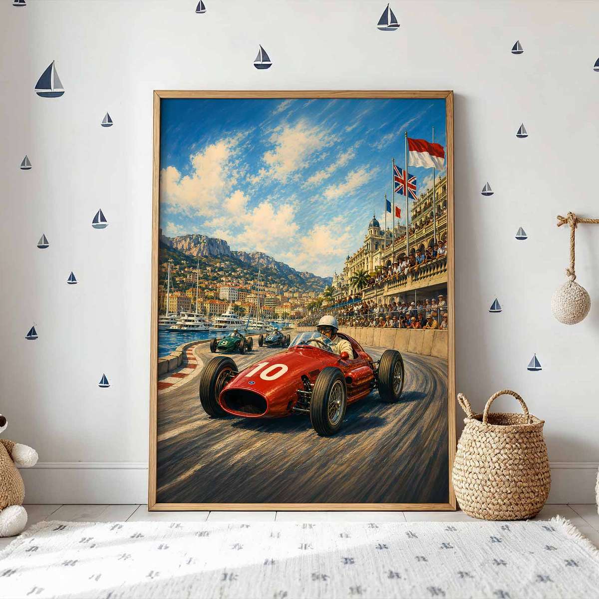 Artistic view of F1 showing motorsport engineering and intense visual movement for office decor