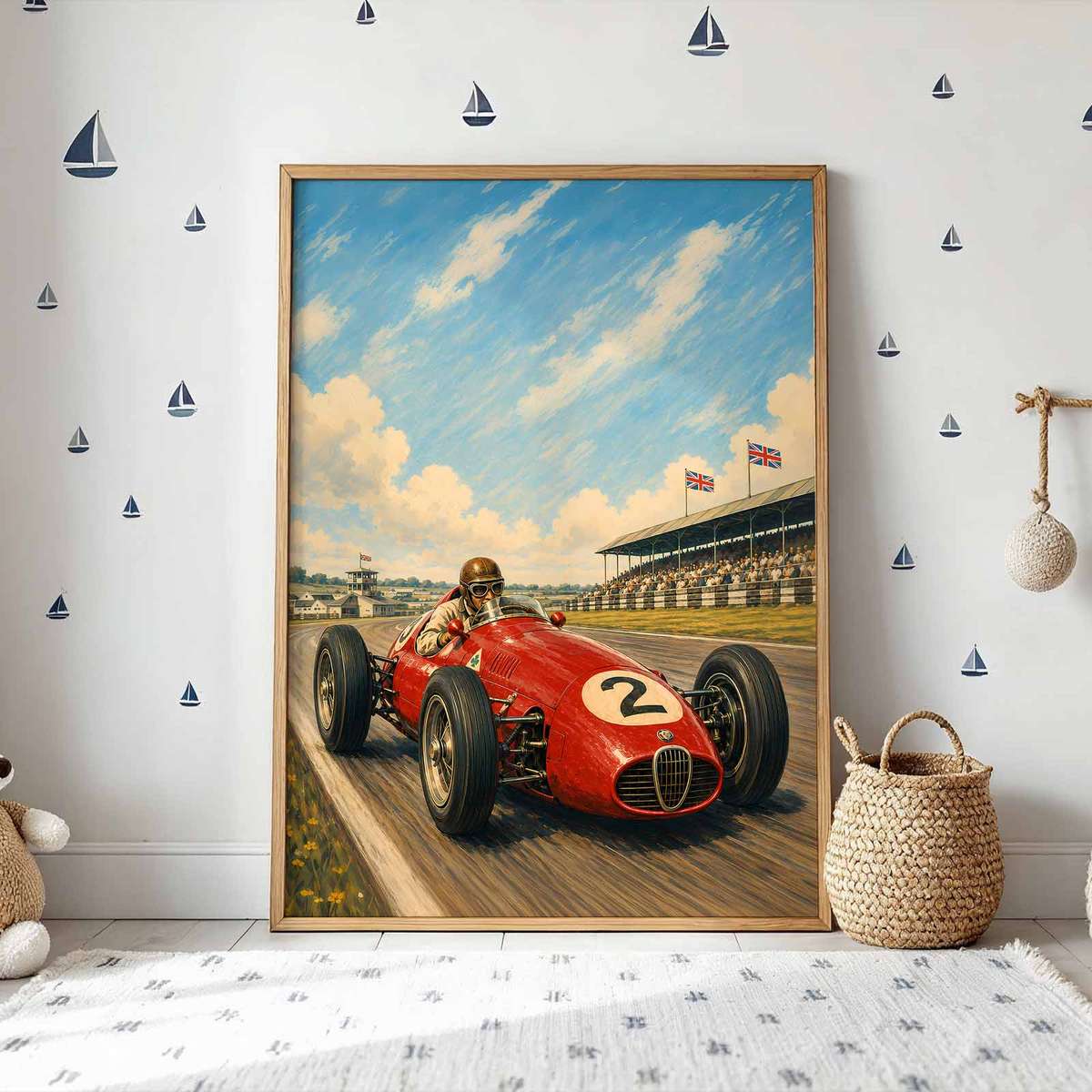Silverstone Grand Prix poster combining cornering action and dynamic race-day character inspired by art f1 in a fast-paced composition