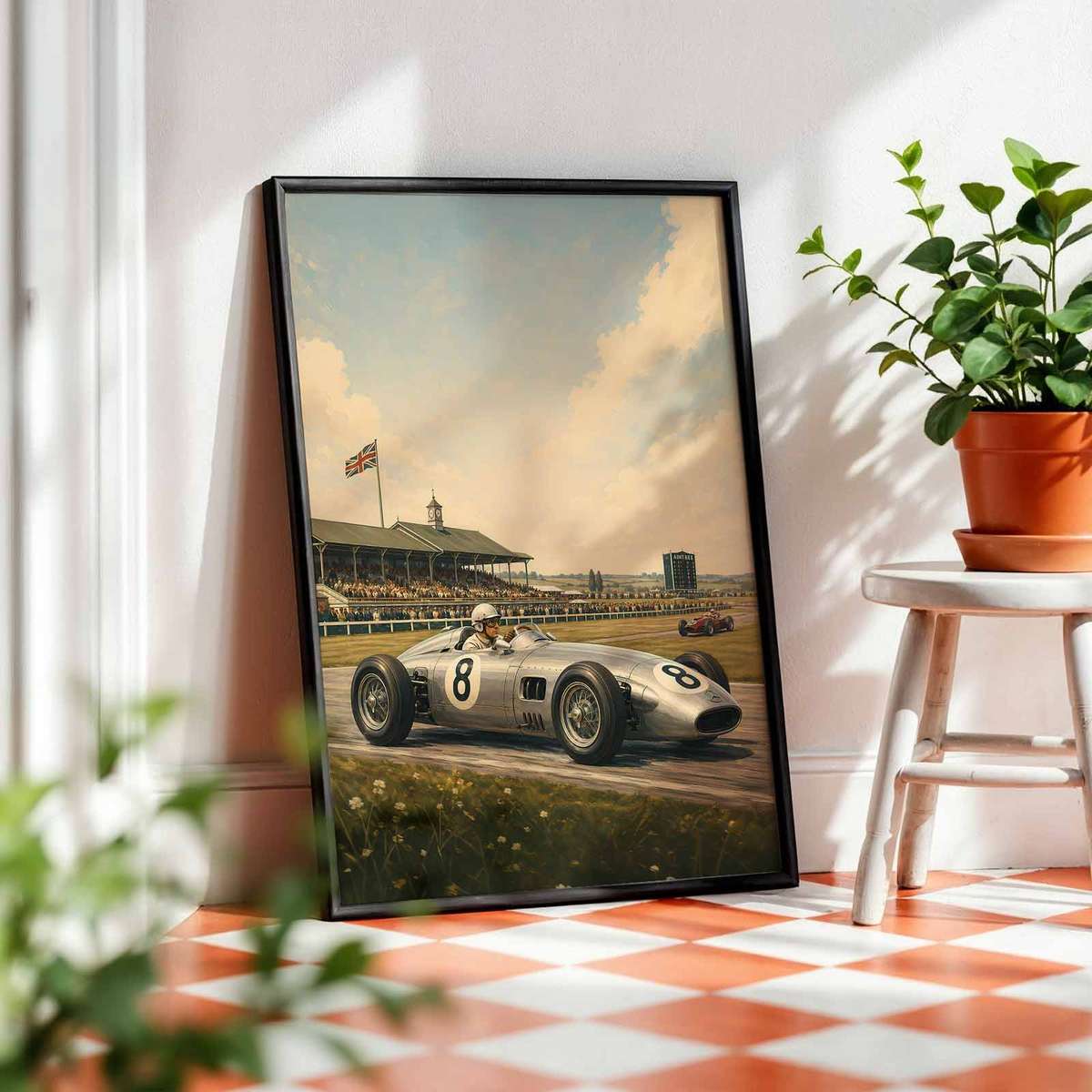 Formula 1 composition styled as wall art and featuring motorsport engineering and intense visual movement