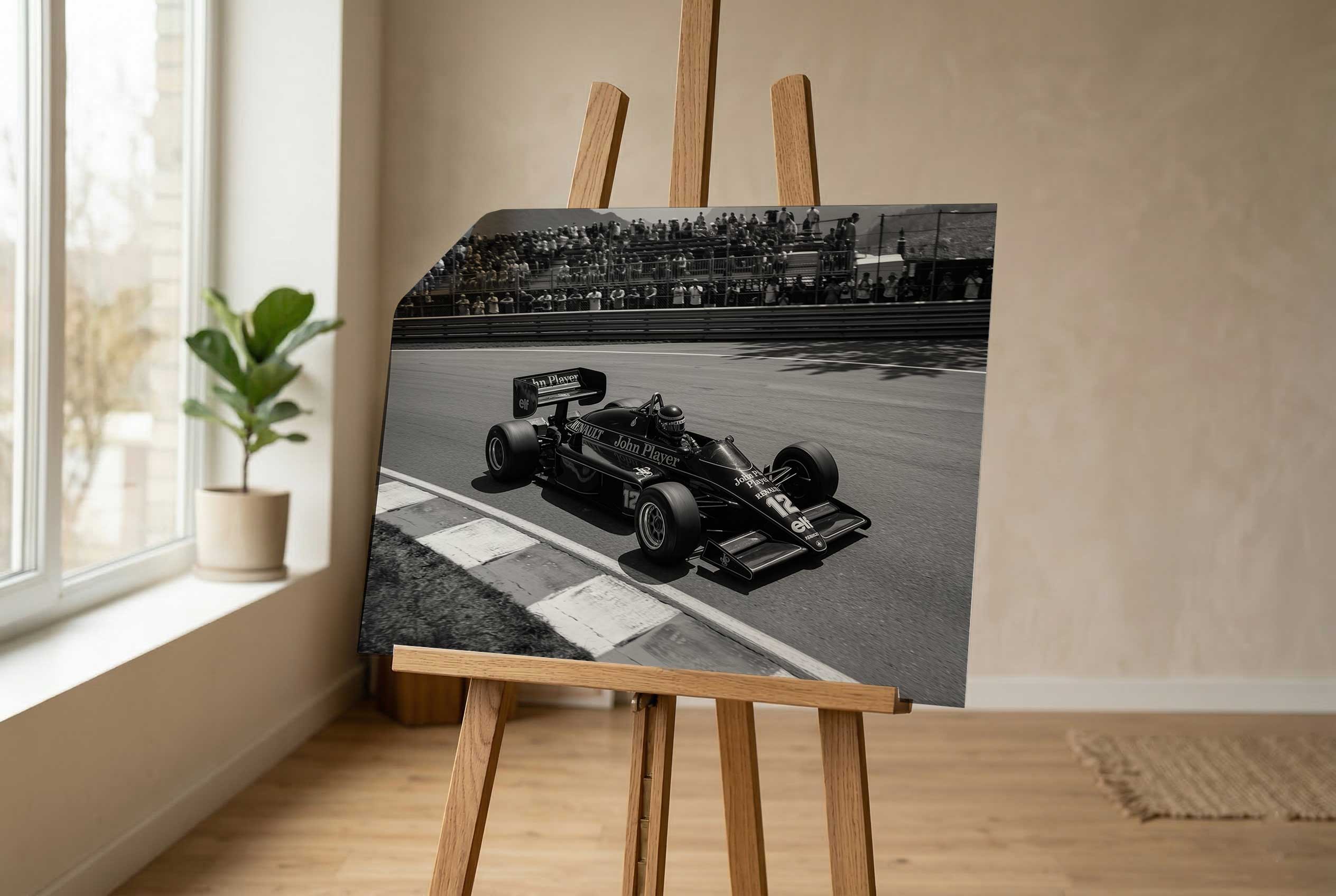Lotus F1 art print with subtle typography and restrained composition for elegant display