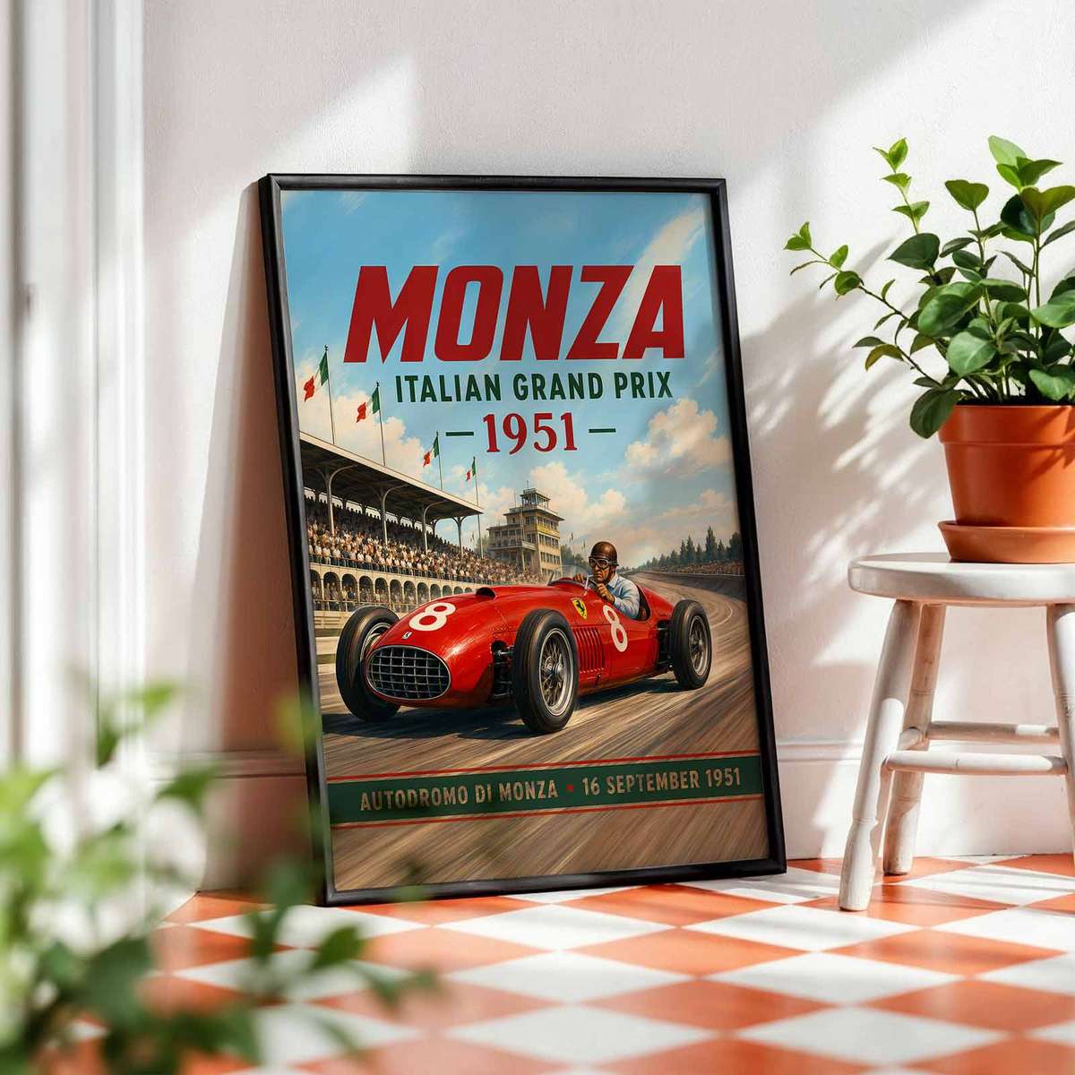 Historic wall art of Autodromo Nazionale Monza Circuit created for garage decor