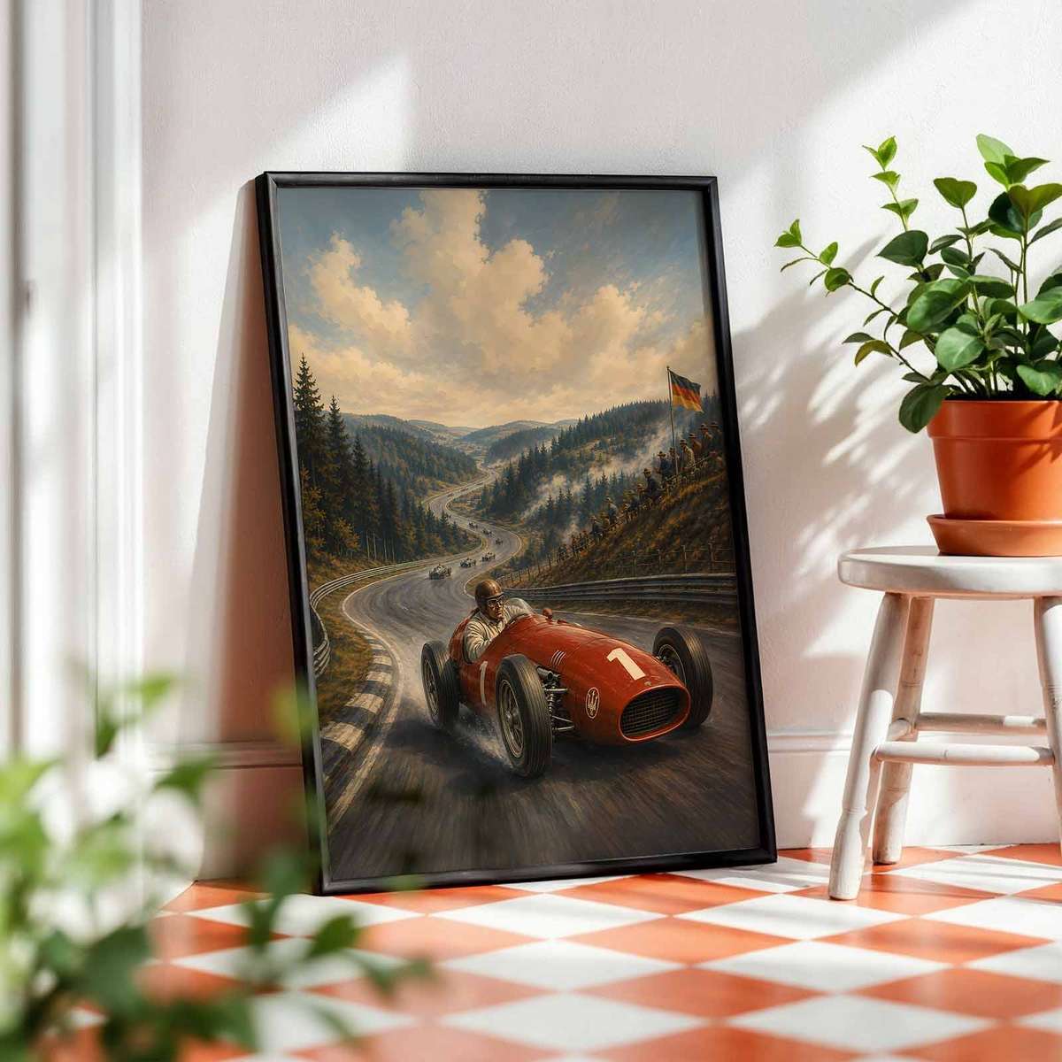 Vintage wall art of F1 Monaco Grand Prix Fans created for gaming room decor