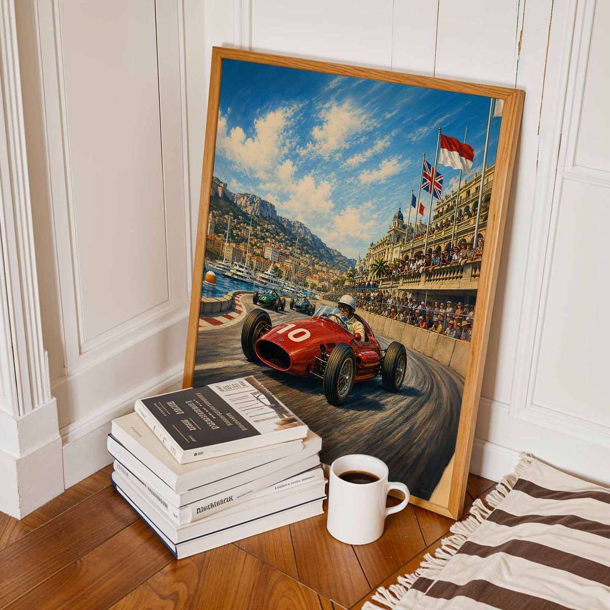 Formula 1 composition styled as wall art and featuring speed-focused composition with trackside detail
