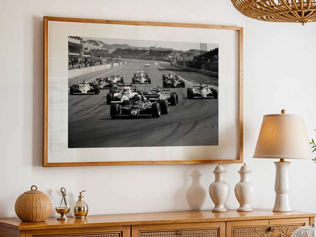 Why an F1 Imagined Works as Premium decorative print featuring cornering action and dynamic race-day character for motorsport fans