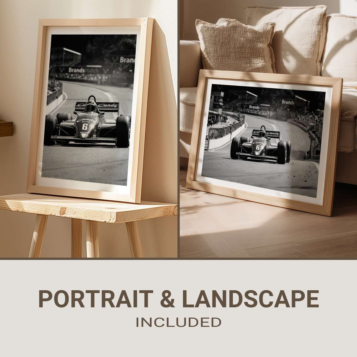 Tyrrell F1 car silhouette in bold blue and white with high-contrast pop color background