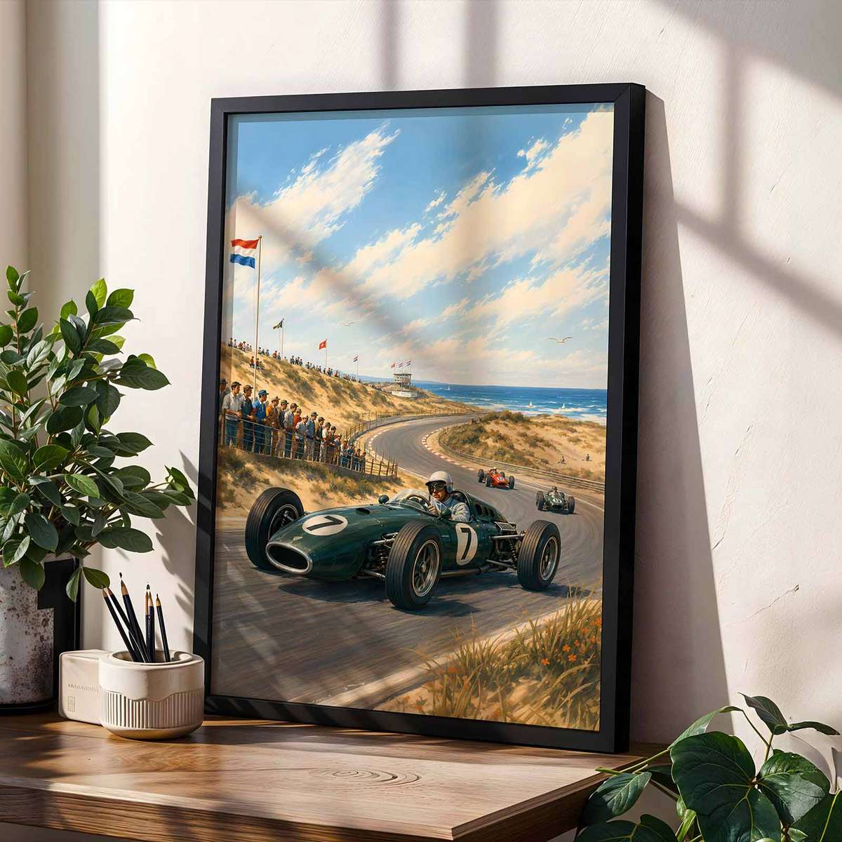 Retro illustration of Dutch Grand Prix presented through motorsport engineering and intense visual movement